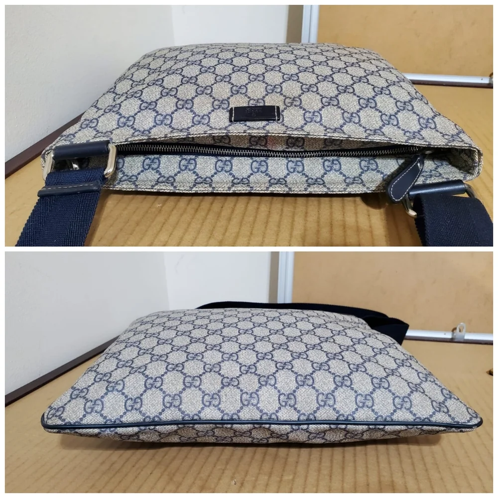 GUCCI GG Plus Monogram Medium Flat Messenger Bag Navy - Picture 6 of 13
